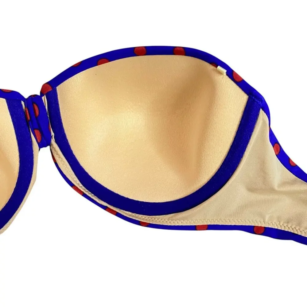 J. Crew Strapless Bandeau Bikini Top & String Bottom Blue Polka Dot Small 32D - Picture 8 of 16